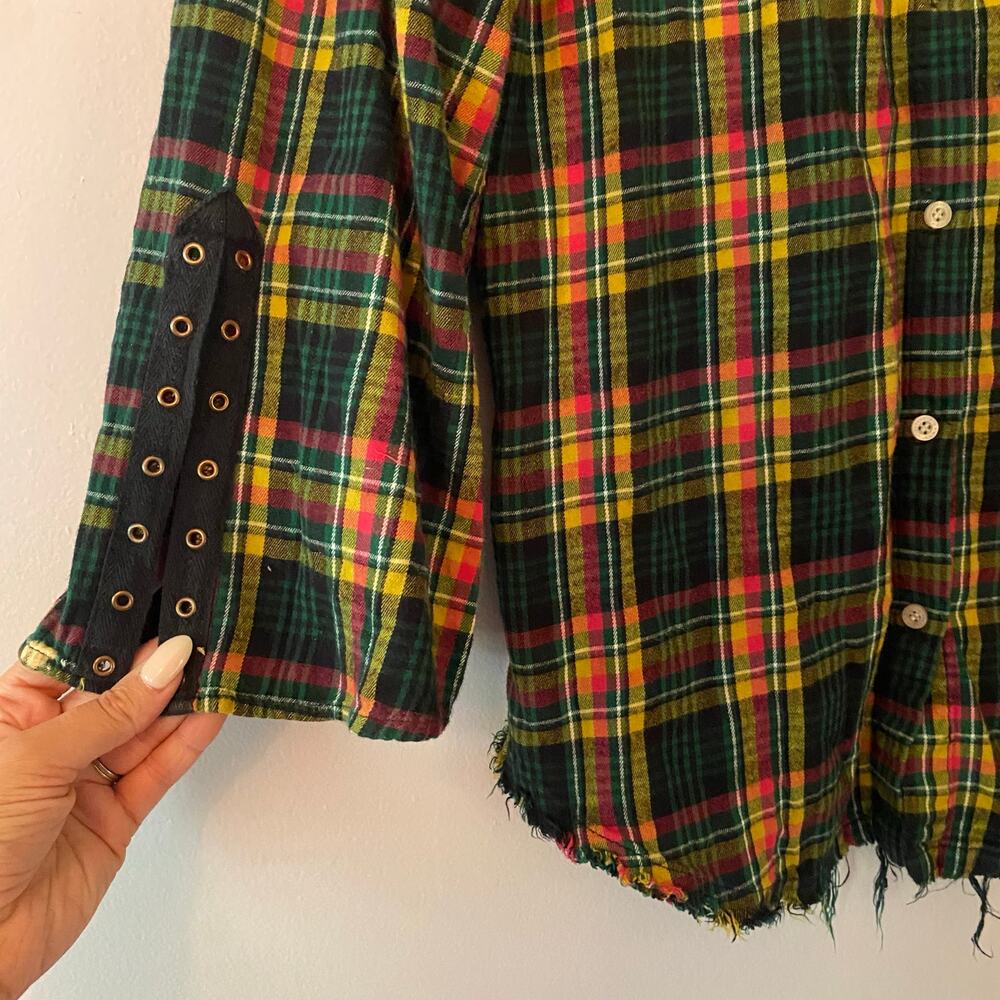 Savage X Fenty Distressed Flannel Shirt Green Pink Sleep Top Women's size Large - Picture 6 of 10